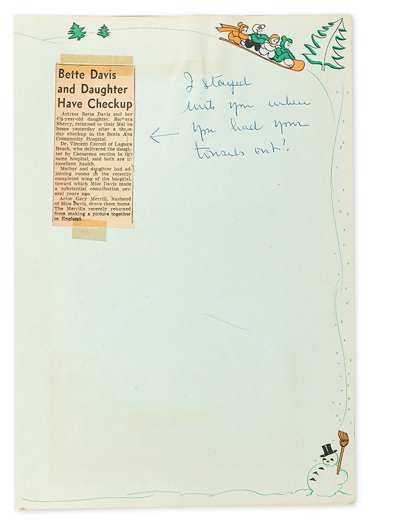 DAVIS, BETTE. Her scrapbook, chronicling the birth of her daughter Barbara Davis Sherry, unsigned, but with holograph comments and expl